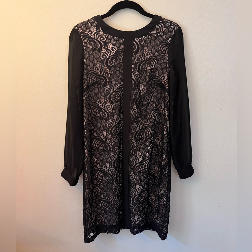 London Times Petite size 4P knee-length dress with pink slip and black lace